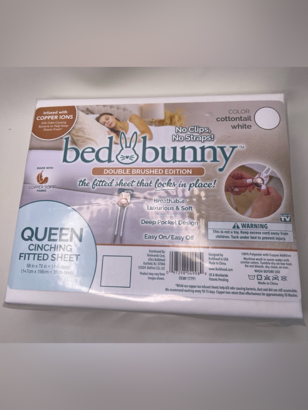 Bed Bunny Locking Fitted Bed Sheet As Seen On TV 58x78x14 QUEEN Cottontail White